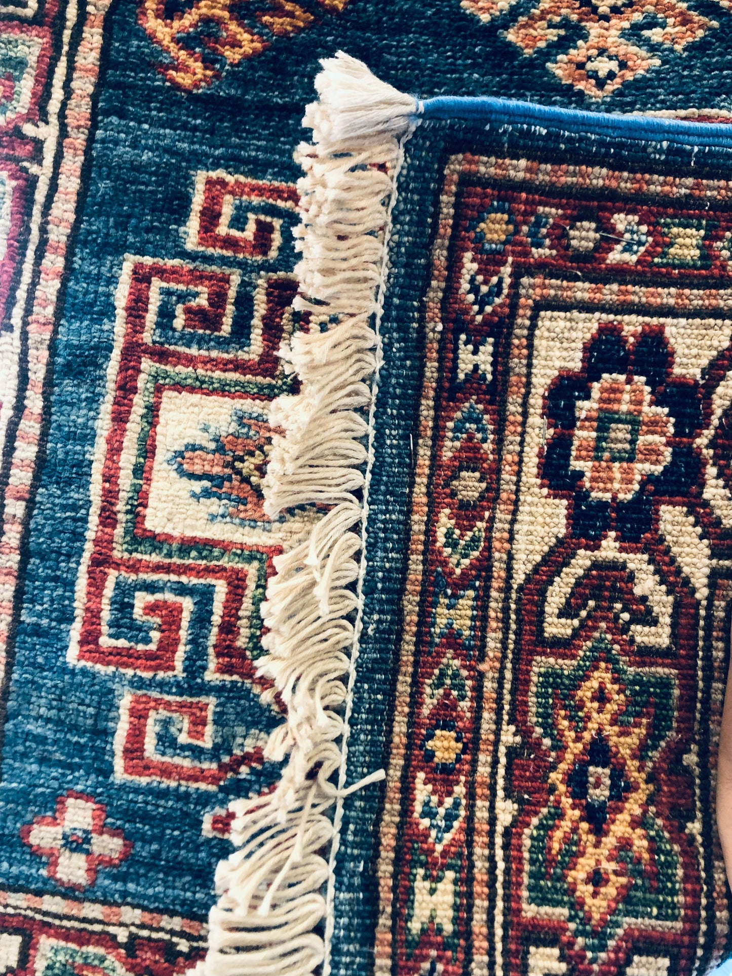 Fantastic Superfine Kazak Rug with Natural Vegetable Dyes