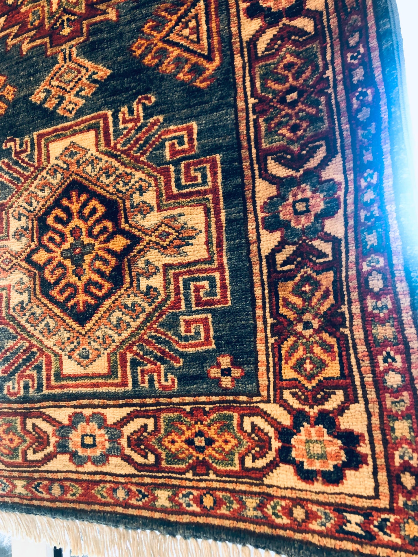 Fantastic Superfine Kazak Rug with Natural Vegetable Dyes