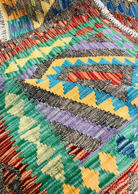 This beautiful Rainbow killim is a natural dyes and 100% wool handwoven in Maimana, Northern Afghanistan. - /products/rainbow-killim