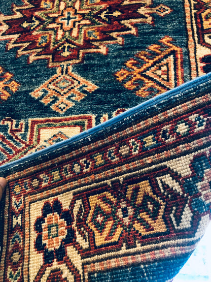 Fantastic Superfine Kazak Rug with Natural Vegetable Dyes