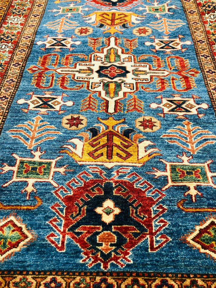 Hand Knotted Superfine Blue Kazak from Afghanistan