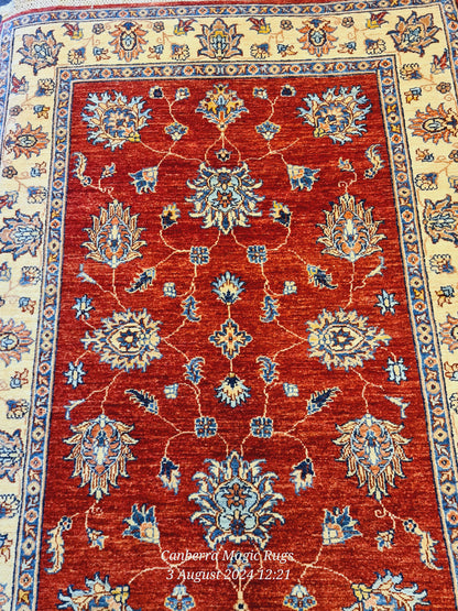 Red base with Multi colour and Cream Base border Superfine Kazak