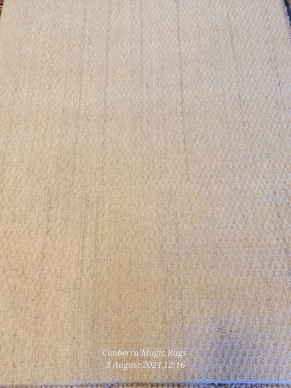 Handmade Woven Rugs - Geometric Pattern and Natural Undyed Wool (Soft Cream/Off-White Color)