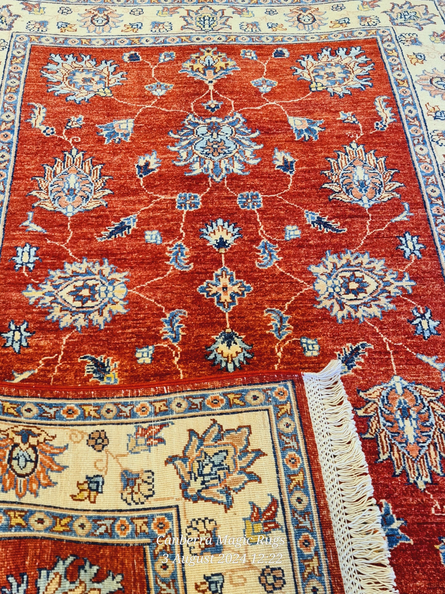 Red base with Multi colour and Cream Base border Superfine Kazak