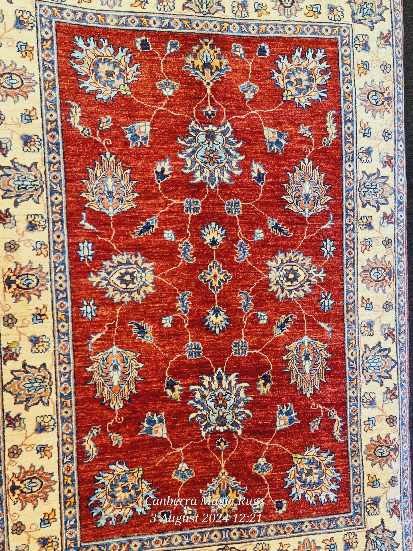 Red base with Multi colour and Cream Base border Superfine Kazak