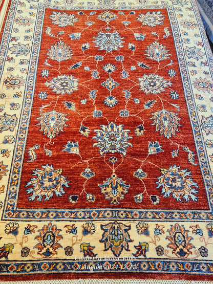 Red base with Multi colour and Cream Base border Superfine Kazak