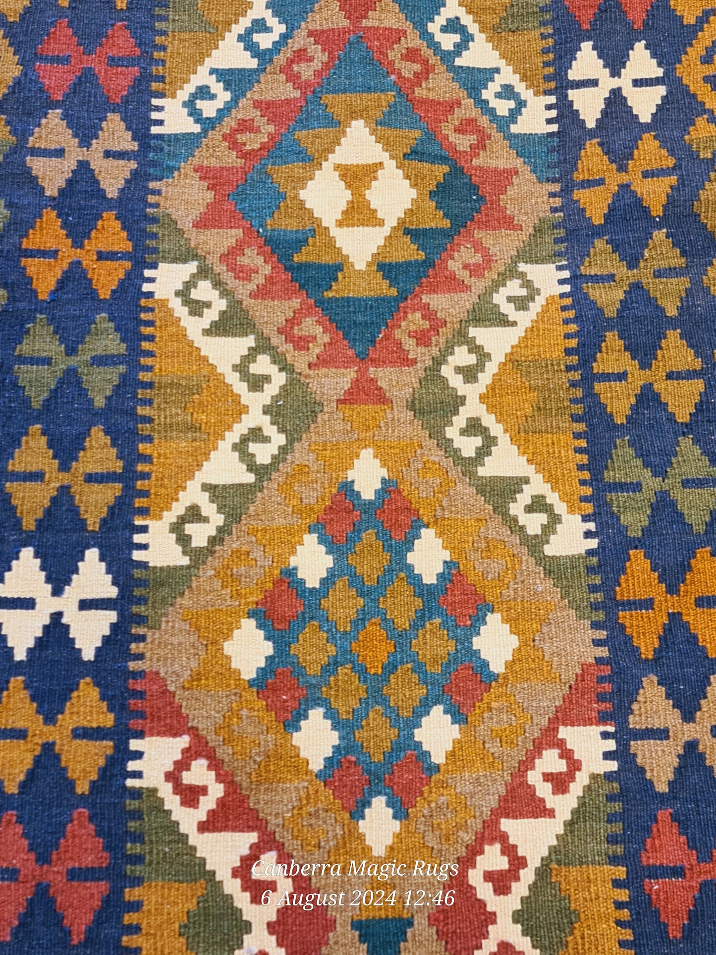 Beautiful natural dyes and 100% wool handwoven Maimana Hallway Killim from Northern Afghanistan