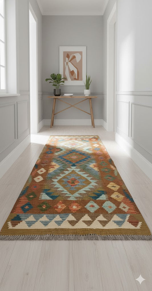 Natural Dyes and 100% Wool Handwoven Maimana Hallway Killim (283 x 80 cm) - /products/handmade-rugs-for-sale-killim-rugs-283x80-cm