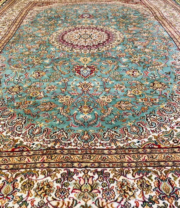 Turquoise Handmade Hand-knotted Silk Rug